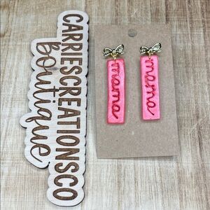 Gold Bow Pink 'mama' Drop Earrings